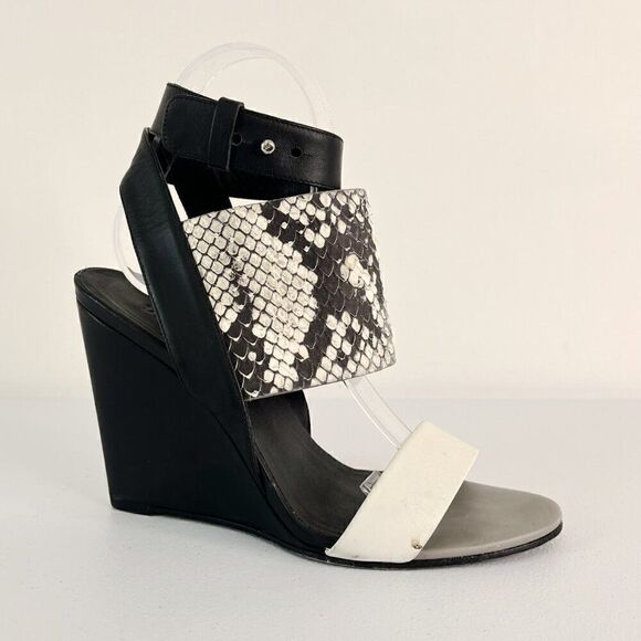 Vince Kyra Snake Embossed Leather Wedge Sandals - Picture 2 of 8